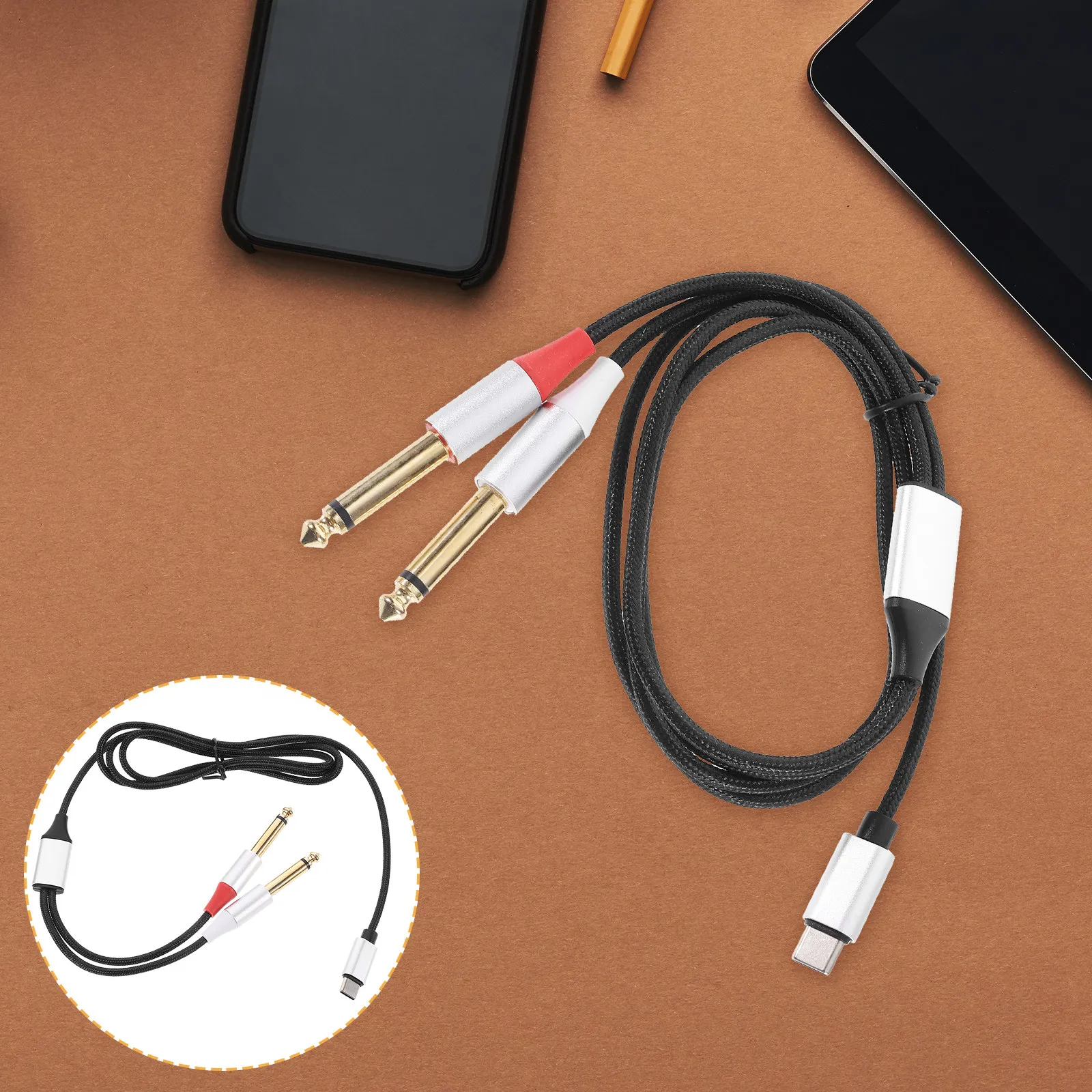 1M USB C to Dual 6.35mm Audio Cable Solid Construction Studio Audio Converter Cable for Tablets Laptops Mixers Speakers - view 3
