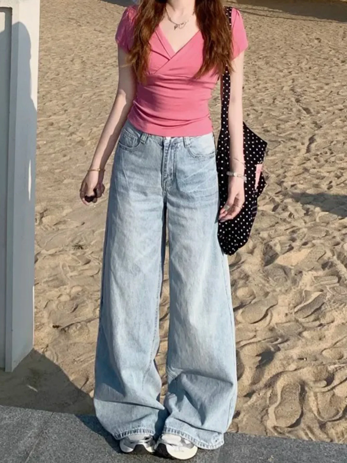

Summer 2026 High Waist Loose Fit Thin Wide Leg Jeans Women's American Style Retro Slimming Denim Pants Casual Pure Color