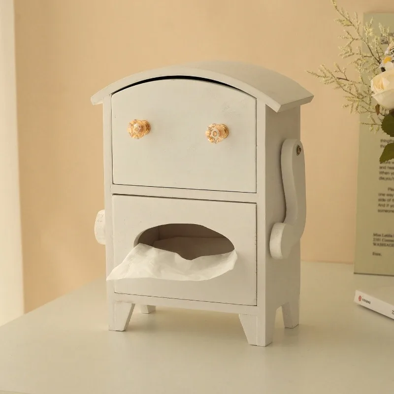 Wooden Tissue Box Desktop Storage Drawer Creative Robot Facial Tissue Holder for Home Hotel Dining Room Decor