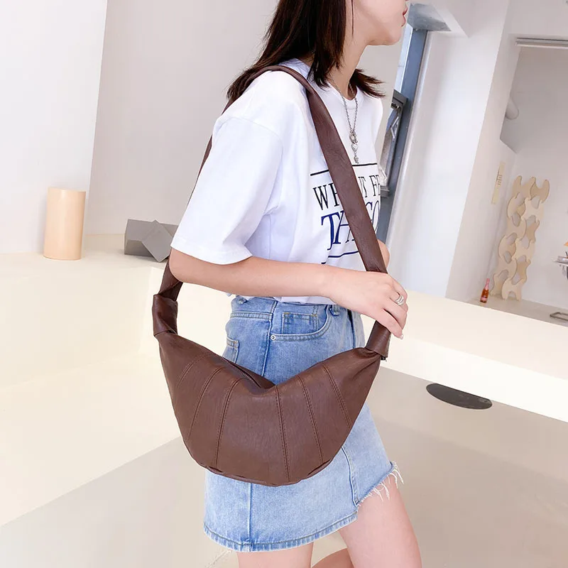 Korean Fashion Women's Bag Solid Color Waist Bag Creative Croissant Crossbody Bag Single Shoulder Large Capacity Outdoor