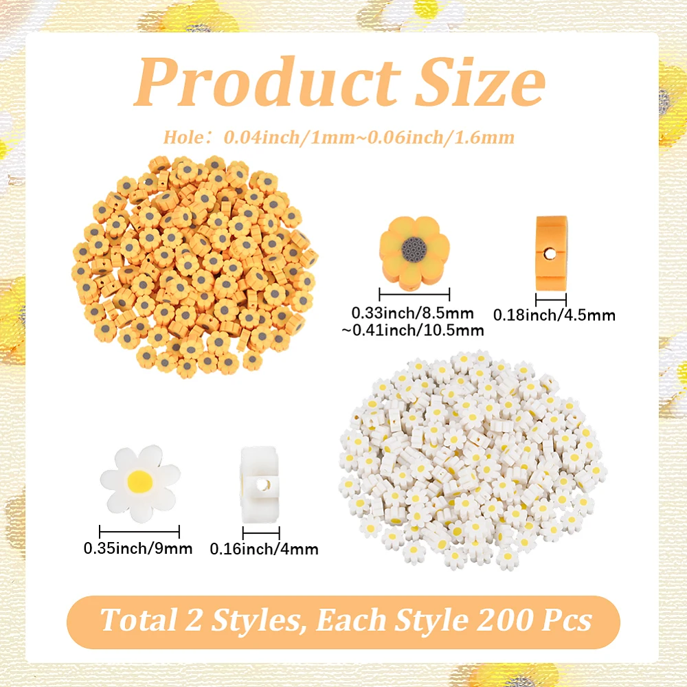 1 Box Polymer Clay Flower Beads with Holes Sunflower Flower Daisy Floral Flat Yellow White Handmade Spacer Loose Bead Charm