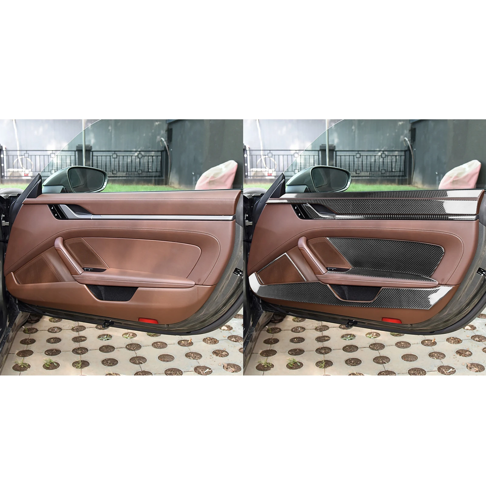 For Porsche 911 992 2019 2020 2021 2022 2023 Carbon Fiber Door trim set decorative cover Car Interior Accessories Stickers view 2