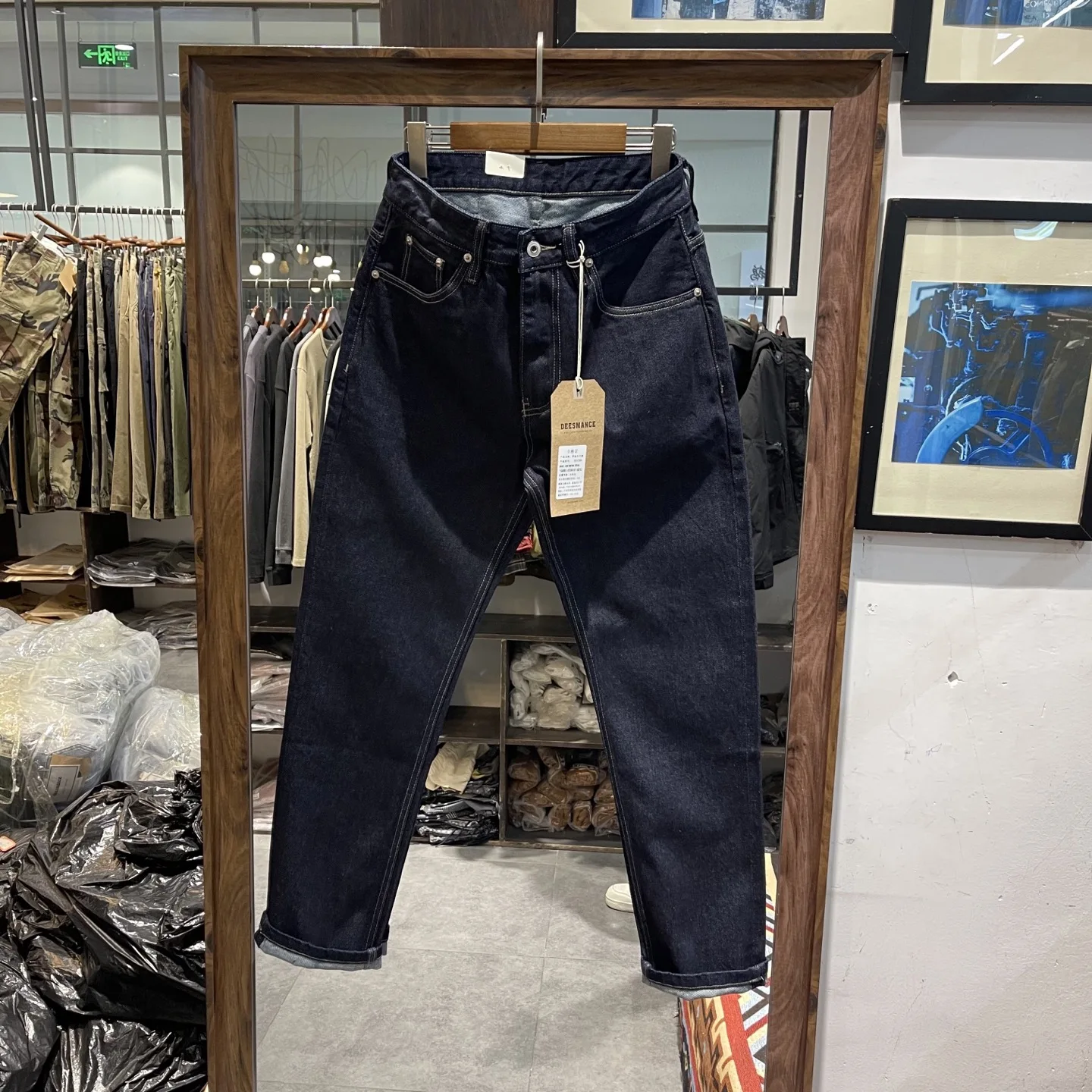 

2025 Autumn Original Blue Wash Men's Jeans American Retro Heavyweight Trend Casual Loose Straight-Leg Cotton Lyocell Denim Pants