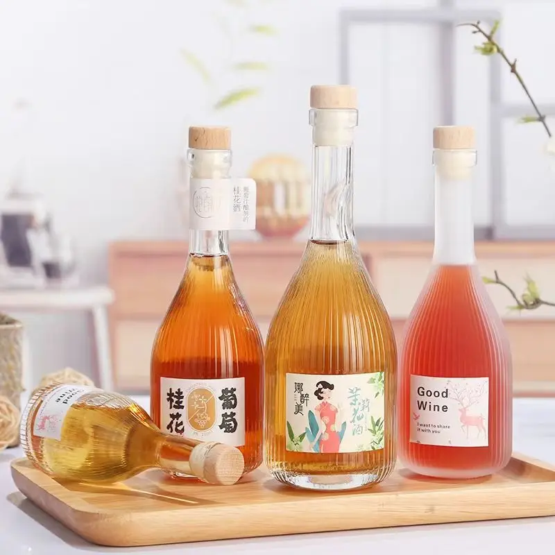 Mini botellas de licor, botellas de vidrio para alcohol de 100/250ml, botellas de Alcohol, botella de jugo, botella vacía de vidrio con corcho de sellado
