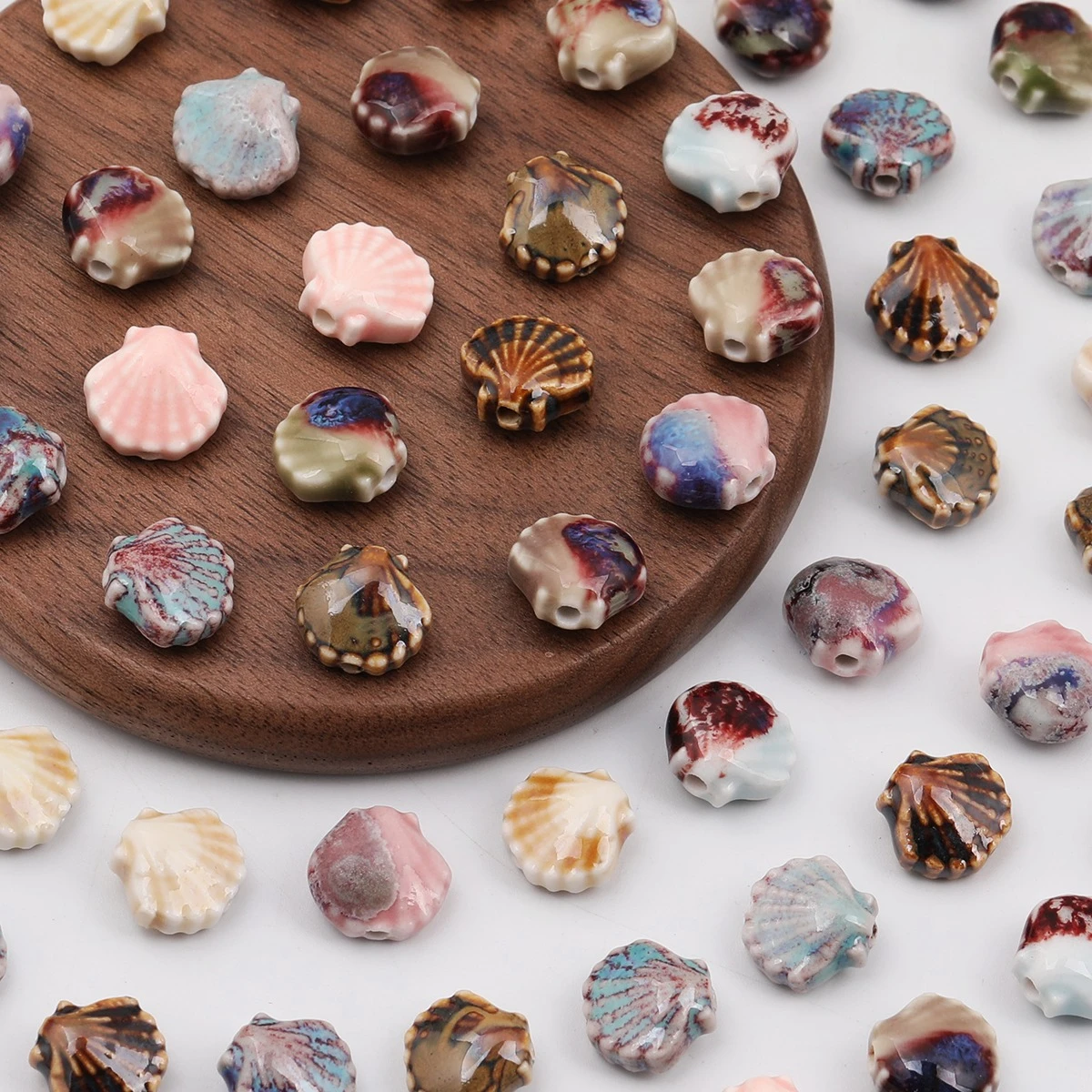20/40pcs Random Color 12x11mm Ocean Shell Ceramic Loose Beads, Colorful Glaze Beads for Handmade Bracelet Earring Craft Supplies