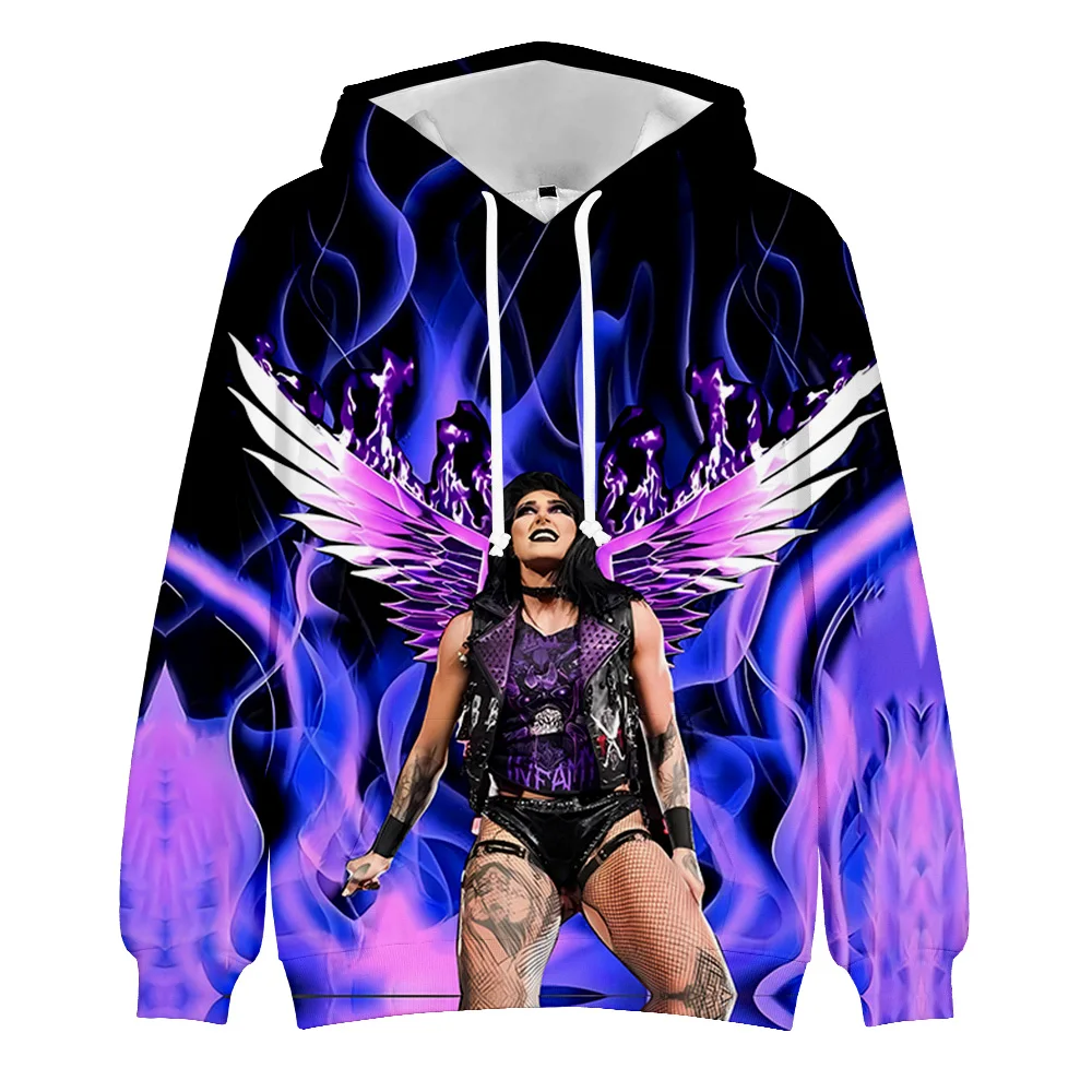 بلوفرات Rhea Ripley Merch بغطاء للرأس للنساء والرجال موضة غير رسمية على طراز الهيب هوب بلوزات جديدة بأكمام طويلة