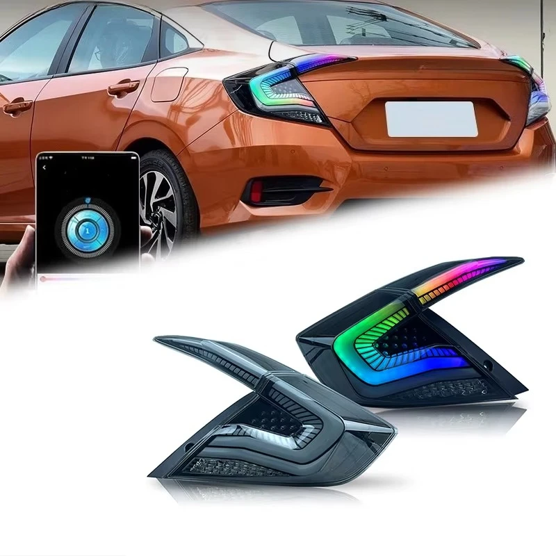 

Фонари FT для Honda Civic 10-го поколения, RGB задние фонари 2016-2021, светодиодные задние фонари, динамические указатели поворота, комплект задних фонарей для автомобиля