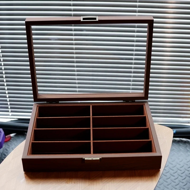 Ebony Wood Eyewear Organizer, Multi-Compartment Jewelry Storage Box with Locking Clasp, View Window Display Case for Sunglasses