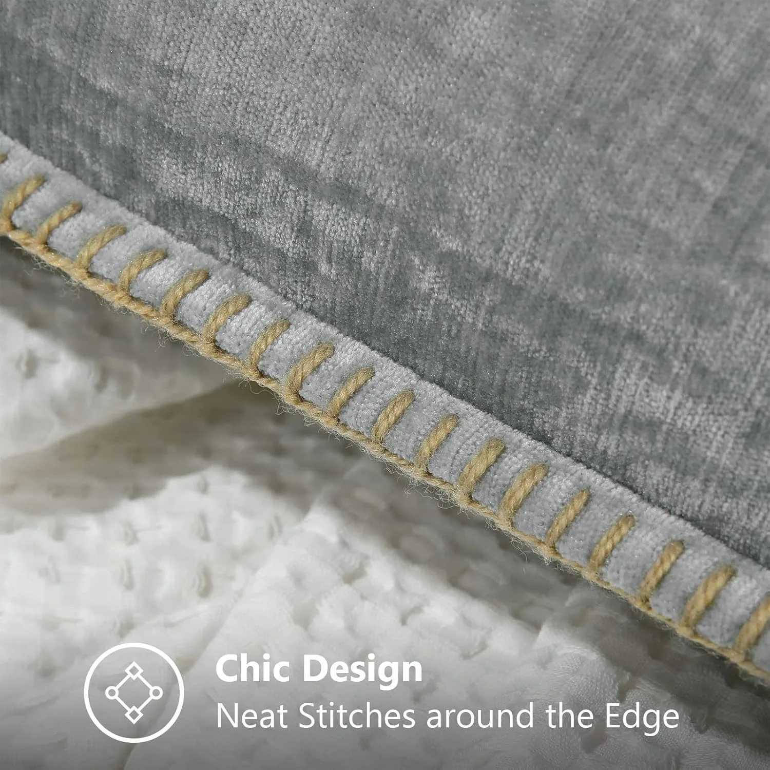 أغطية وسائد المزرعة المخملية وسادة زخرفية زنبركية من الشنيل مقاس 45 × 45 سم حافة مخيطة باللون الرمادي لغرفة النوم والأريكة