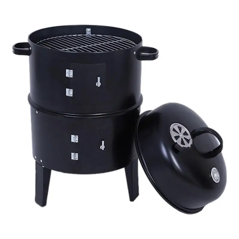 

Outdoor BBQ grill with Thermometer 3 in 1 Removable Outdoor Smoker Double Deck BBQ Smoker Grill for Camping Cooking