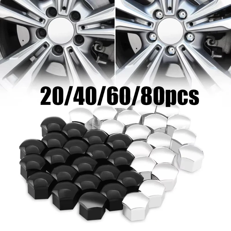 20/40/60/80Pcs Wheel Nut Cap 17/19/21mm Chrome Wheel Bolt Nut Caps Covers Universal Tyre Nut Covers Car Protection Accessories
