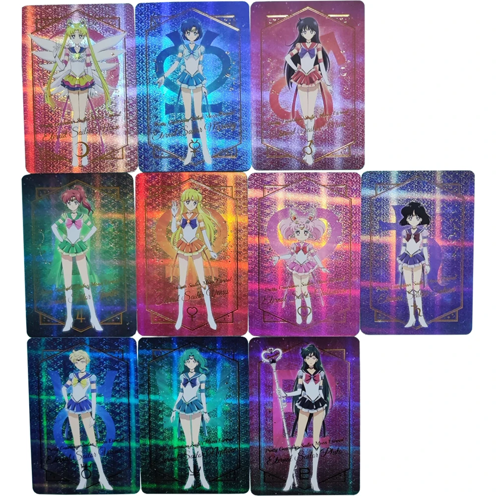 10Pcs/set Anime Girls Hot Stamping Flash Cards Eternal Warrior Tsukino Usagi Aino Minako Kawaii Game Anime Collection Cards Toys