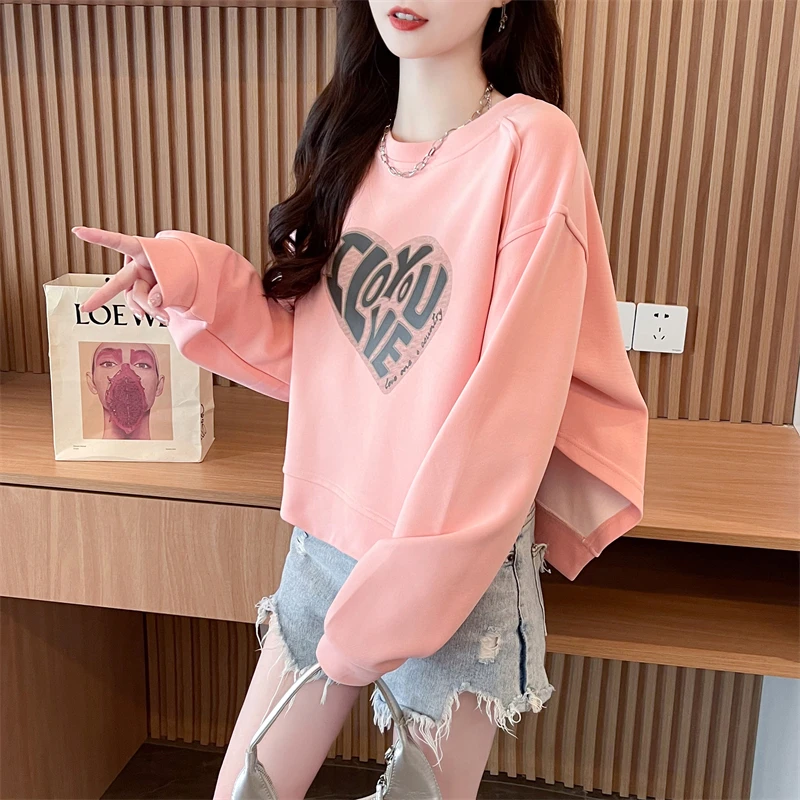Autumn 2024 new front short after long printed hoodie woman