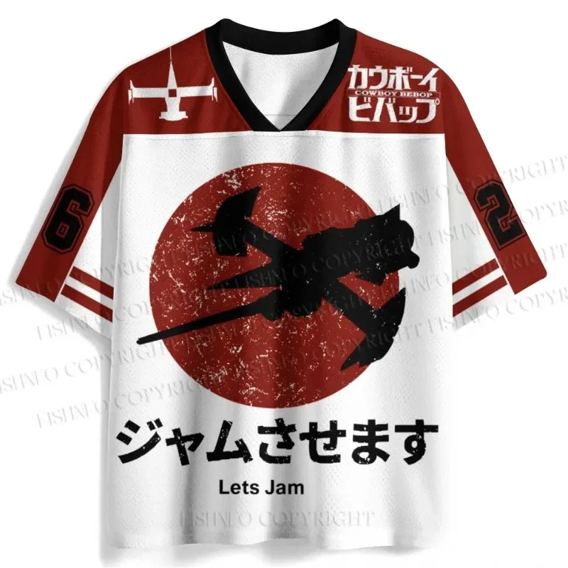 Camiseta de Fútbol Cowboy Bebop Unisex con Cuello en V y Manga Corta para Hombre y Niños, Estampado de Anime, Ropa Urbana Hip Hop, Camiseta Informal para Fans del Manga