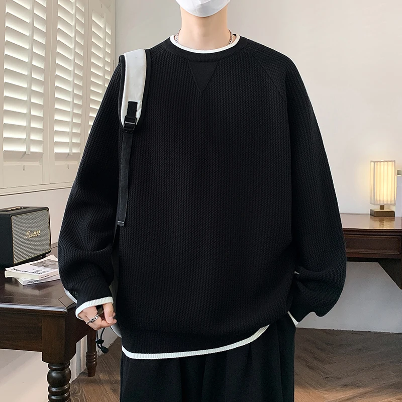 

Мужской утепленный свитер свободного кроя с круглым вырезом, осенне-зимний, модный, теплый, базовый слой, удобный, с длинным рукавом