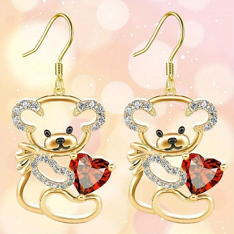 2pcs/set, Trendy And Creative Cute Hollow Bear Pendant Earrings Set, Party Jewelry, Christmas Gift,  Gift For Family Friends