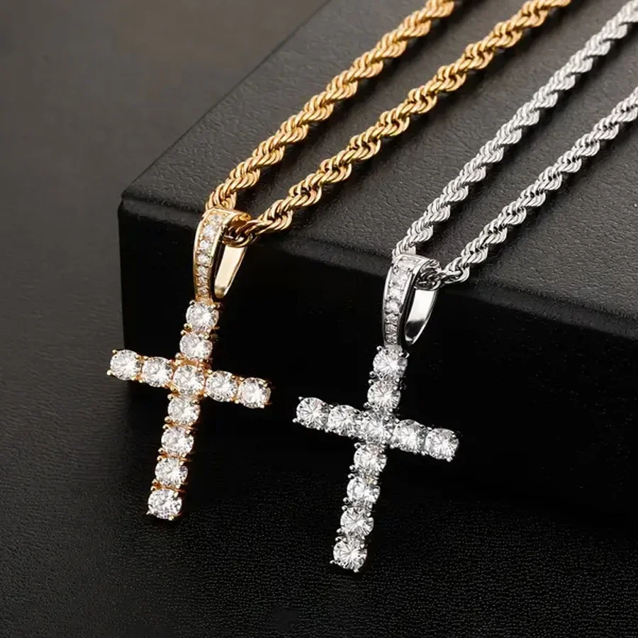 

Stainless Steel Twisted Chain Long Necklace for Women/men Fashion Luxury Cubic Zirconia Cross Pendant Necklace Gift Accessories