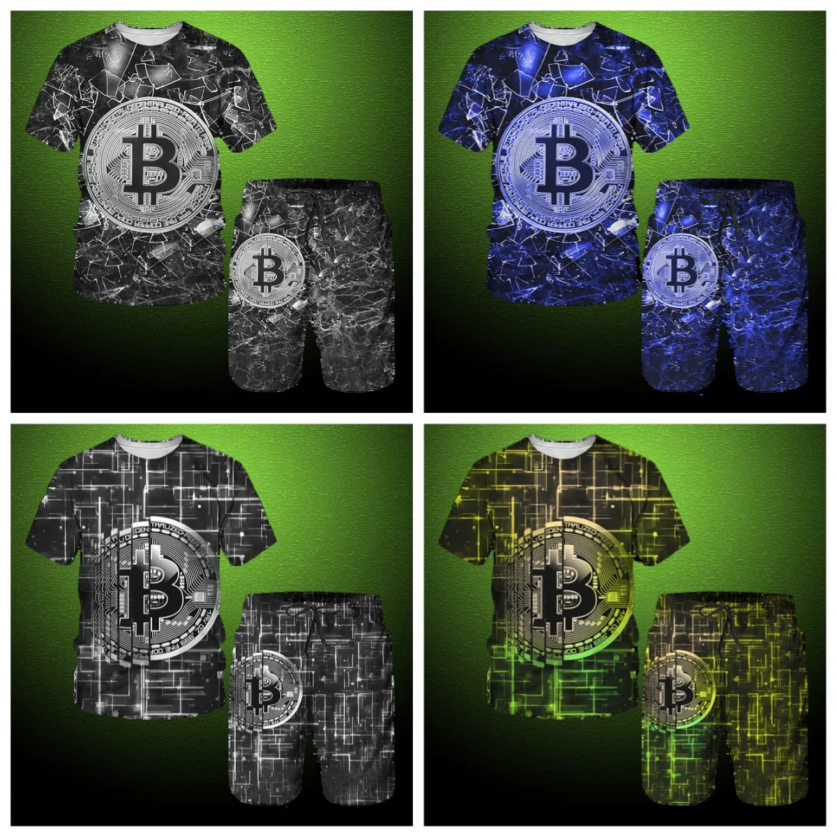 25 Summer Fashion Bitcoin 3D Print T-Shirts Shorts Sets Men's Tracksuits Oversized Short Sleeve T Shirt Pants Set Suits Camping