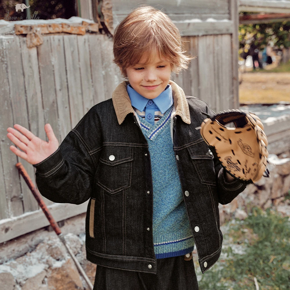 Dave Bella Boys Fleece-lined Jacket Kids Autumn Winter Warm Jeans Coats Casual Long Sleeve Outerwear Clothes DK4263703