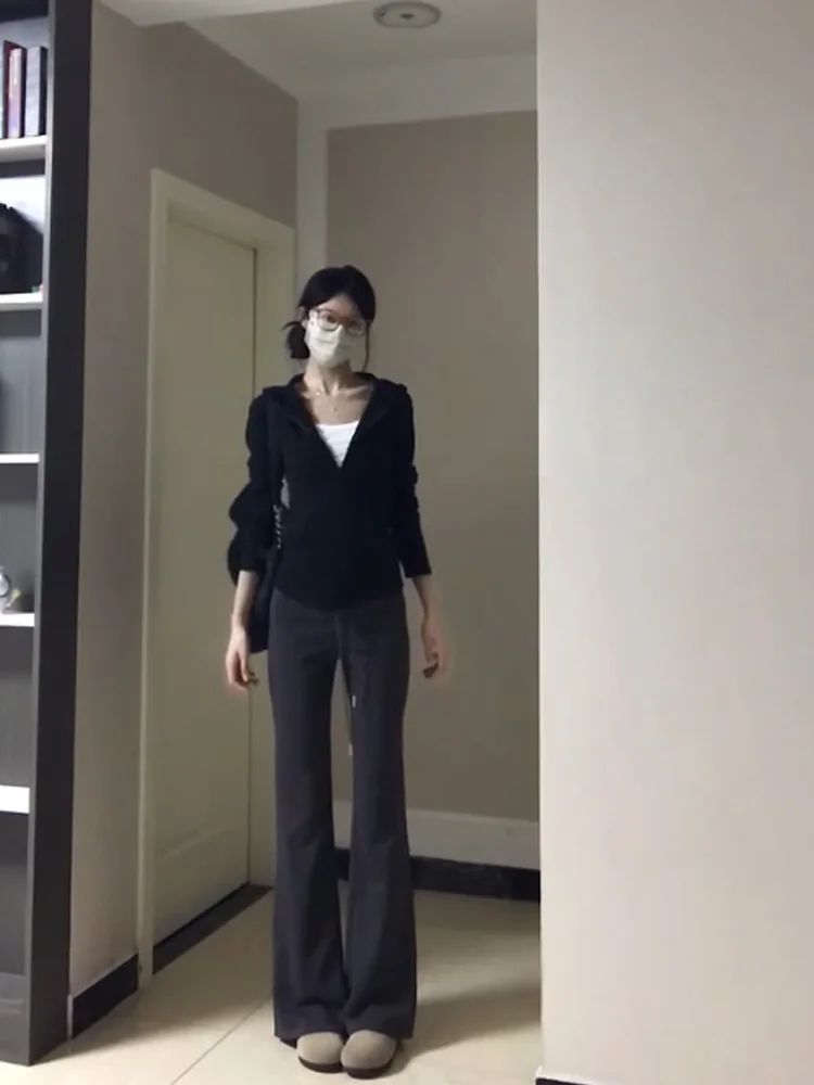 Pantalon de sport évasé américain pour femme, automne-hiver, taille haute, drapé, amincissant, jambes droites, jambes larges