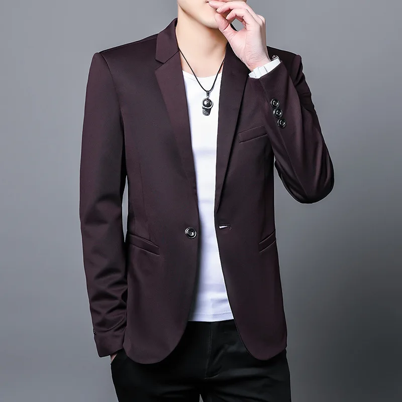 

HOO 2023 Men's Autumn New Versatile Casual Suit Jacket Youth Slim Fit Solid Color blazer