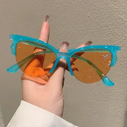 Sexy Vintage Y2K Cat Eye Half Frame Sunglasses Women For Men Sun Glasses Punk Luxury Brand Designer Popular Pink Cool Shades