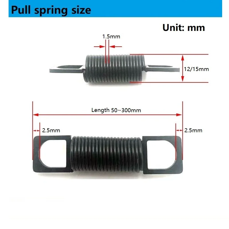 Extension Spring 1.5mm Wire Square Hook Ends OD12/15mm Black Steel High Tension Long Cycle Life for Gate Garage Machinery Repair