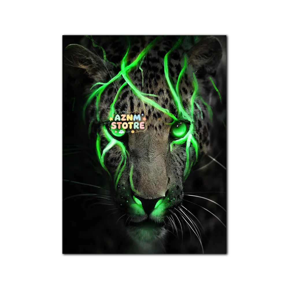 Wall Art Posters Black and Golden Light Lion Canvas Painting Modern Animal Picture for Living Room Home Decoration No Frame