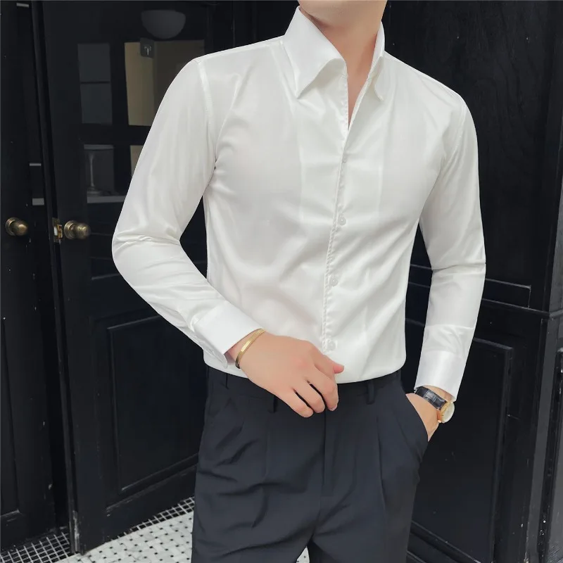 Men's Premium Bamboo Fiber Dress Shirt - Wrinkle-Free Long Sleeve Button Down with Excellent Drape & One-Piece Collar Business