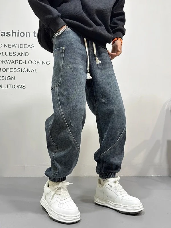 

Джинсы Waed Blade, мужские свободные брюки с манжетами, новинка весны, модная повседневная рабочая одежда, брюки, молодежные, удобные, дышащие