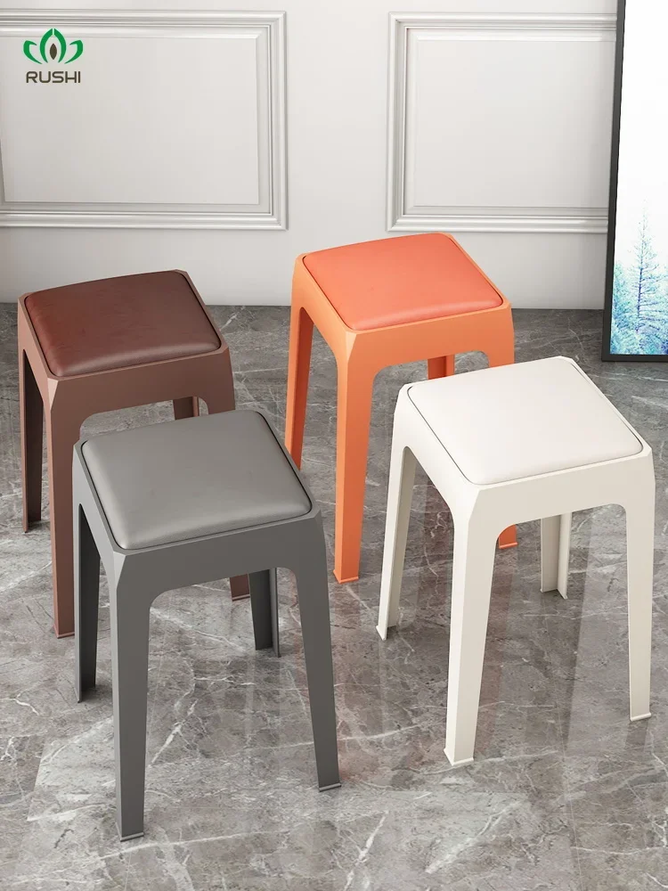 

Plastic Stool Household Thickened Living Room Dining Table Adult High Bench Fashion Square Stool Modern Minimalist Plastic Chair