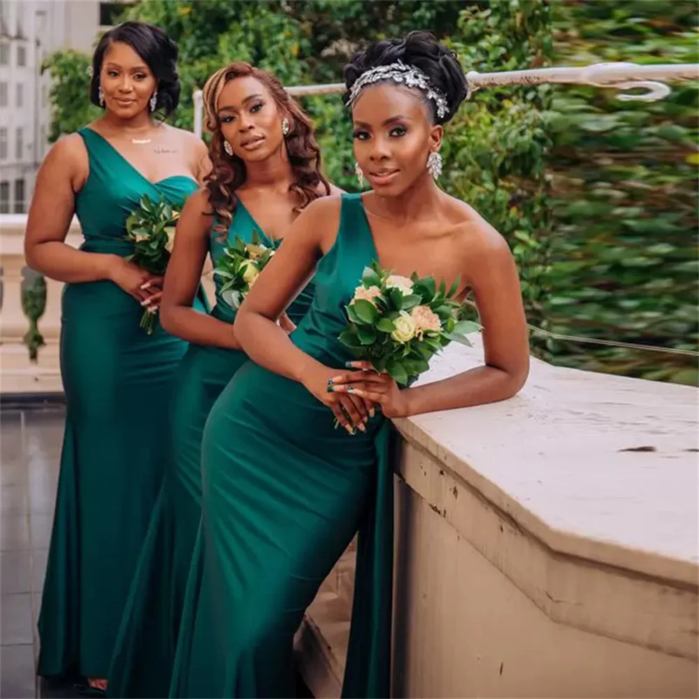 

Classic One Shoulder Mermaid Bridesmaid Dresses Wedding Party Dresses Sleeveless Floor Length Sweep Train Solid Color Satin 2023