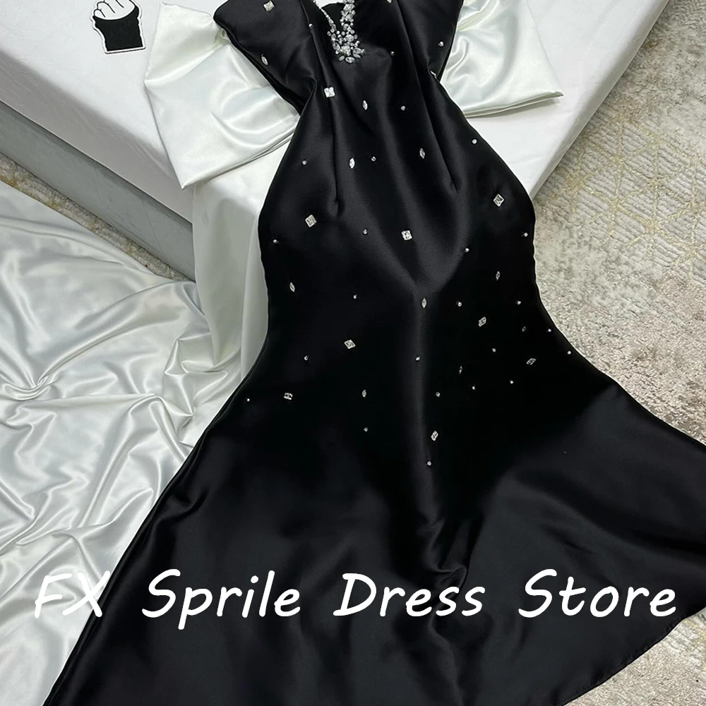 V Neck Cap Sleeve Sleeveless Crystal Bow Satin A-Line Ankle Length Solid Color Exquisite Evening Party Dresses Woman Custom Size