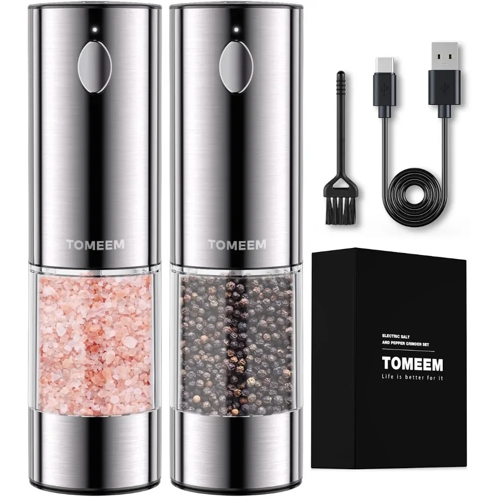 

LED lights, Stainless Steel Automatic Pepper and Salt Grinder Refillable with 5 Adjustable Coarseness, Salt & Pepper Holder Sets