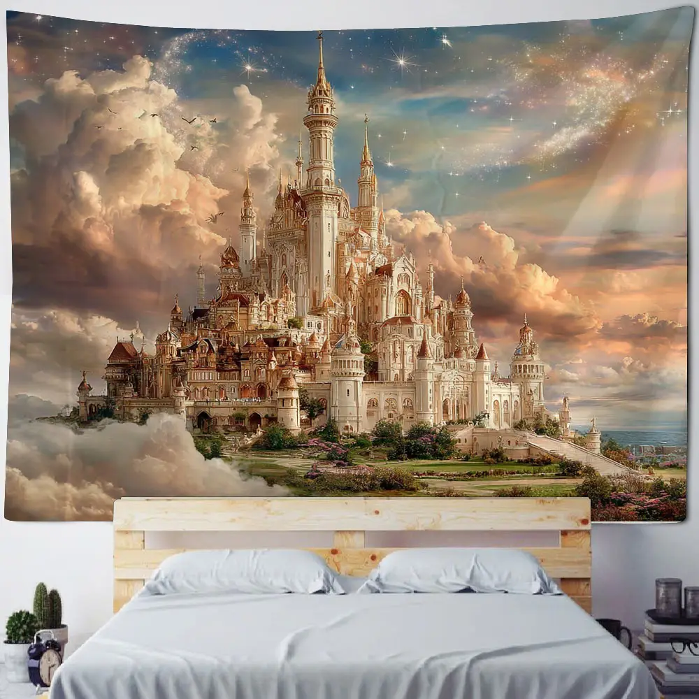 

Dream Castle Beach Castle Landscape Decoration Tapestry Home Background Decoration Tapestry