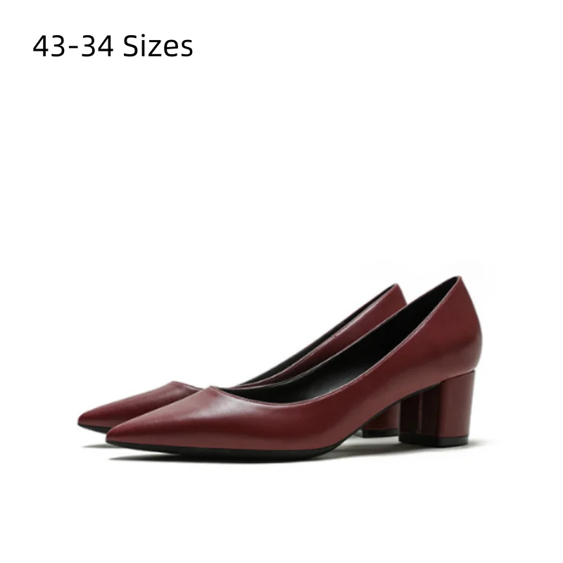 African Shoes For Women Null 5cm Square High Heels Pumps Pointy Tip Microfiber Luxury Design Elegant Office Slip-On 34 43 Wine