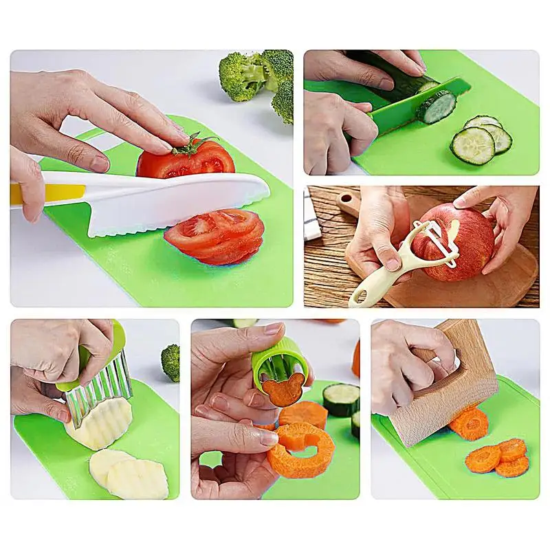 15pcs Kitchen Cooking Set with Cutting Board Cutter Montessori toy Real Cooking Experience Tools for Kids Proof 3-12 Years Old