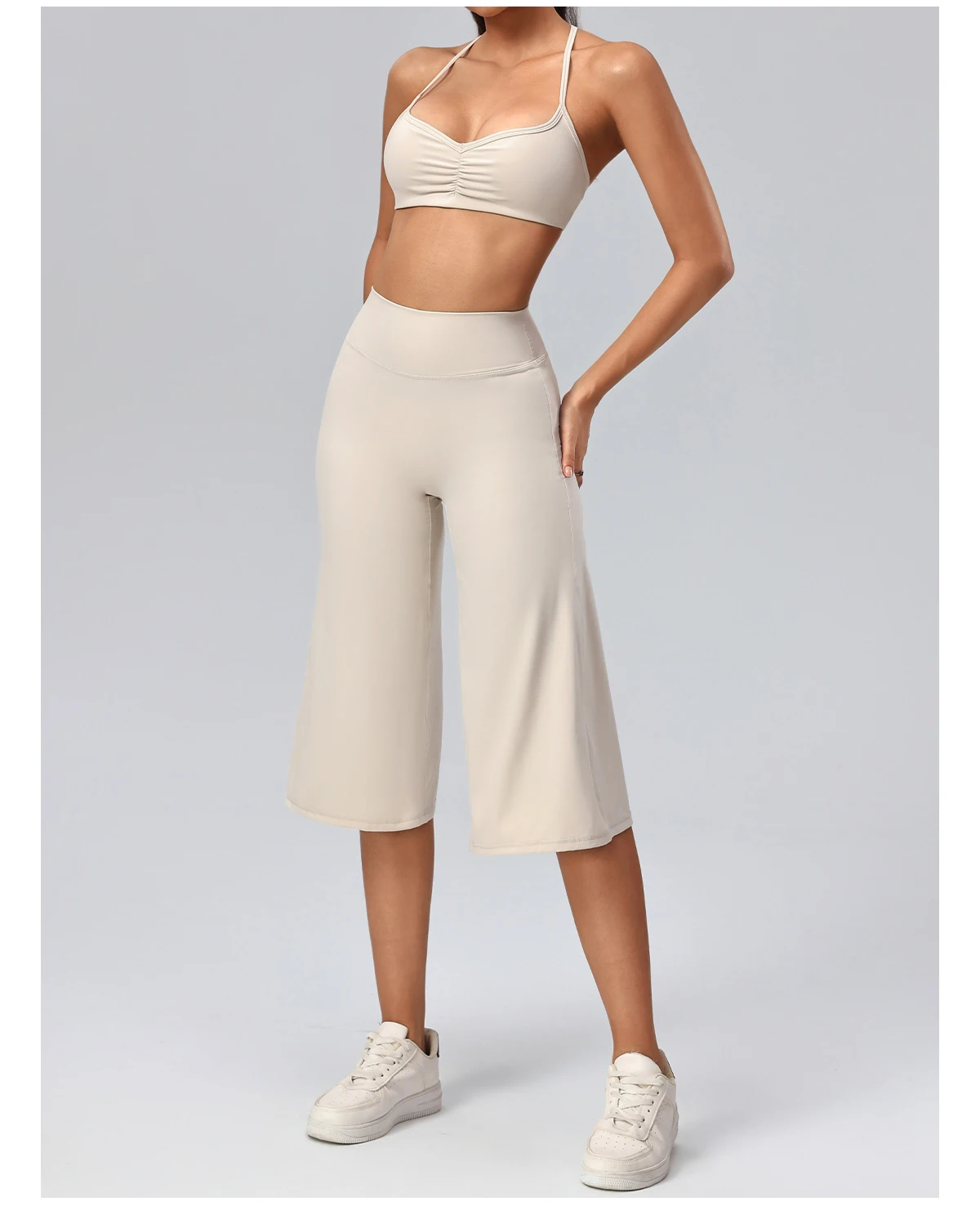 Hearuisavy Damen 2-teiliges Fitness-Set: Hochtaillierte Yoga-Caprihose mit weitem Bein, Push-Up-Sport-BH, schnelltrocknender Tennisrock für das Fitnessstudio. – Detail 18