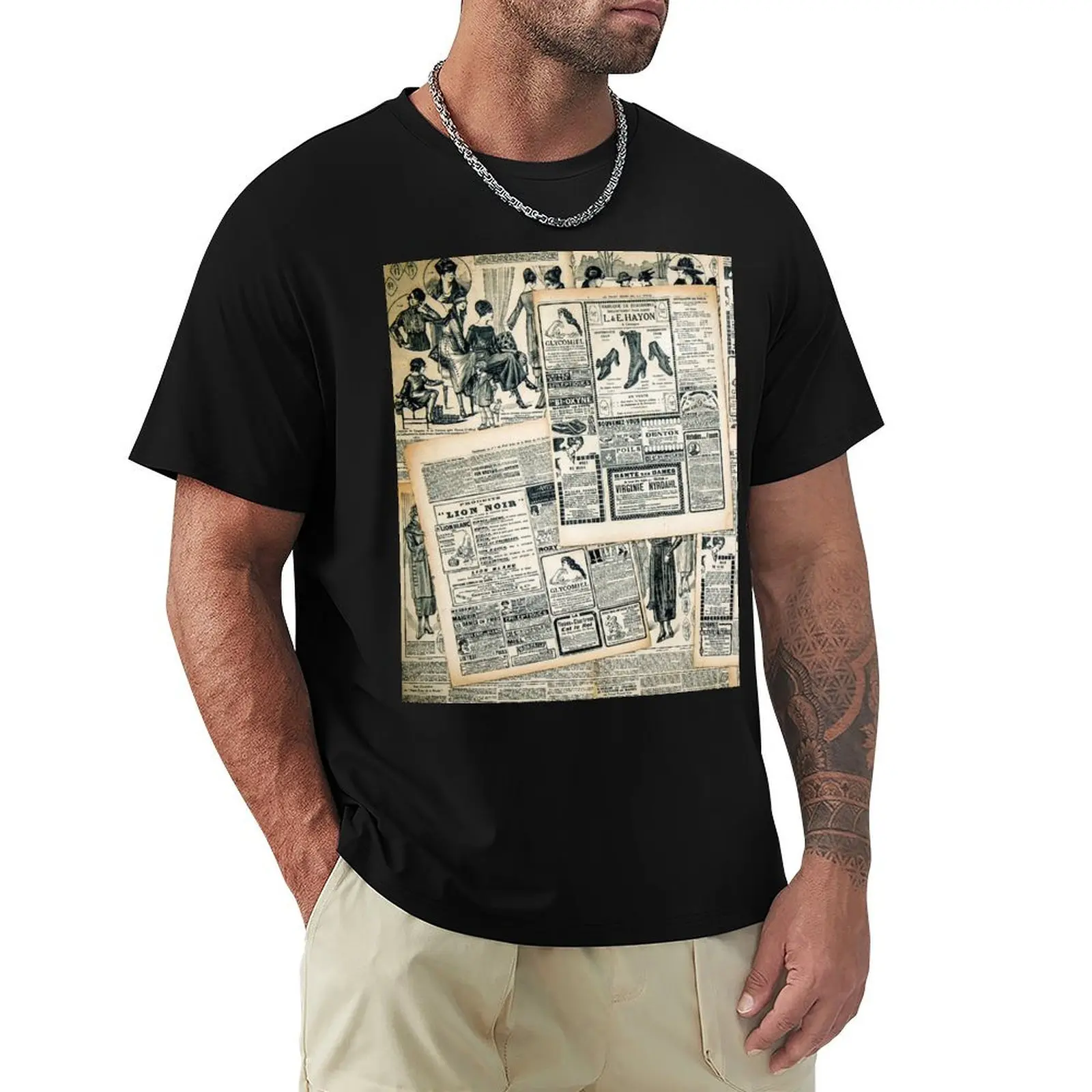 Old Newspaper Print T-Shirt High Elasticity Sports T-Shirt