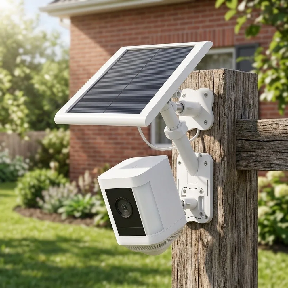 Heavy=Duty 2-in-1 Mount For Ring Camera Solar Setup Wall Pole Bracket With 1/4 Inch Thread Outdoor Weather Resistant White