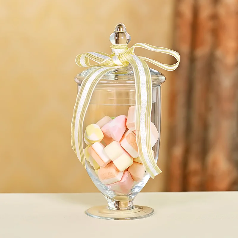 European-style Glass Candy Jar Transparent Storage with Lid Household Snack Home Decoration Ornaments