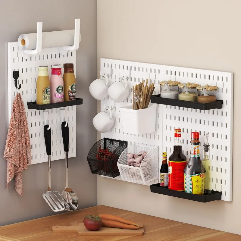 Non Drill Wall Mounted Storage Pegboard Multi Scene Diy Wall Display Board Kitchen Office Gaming Style Wall Storage Board view 2