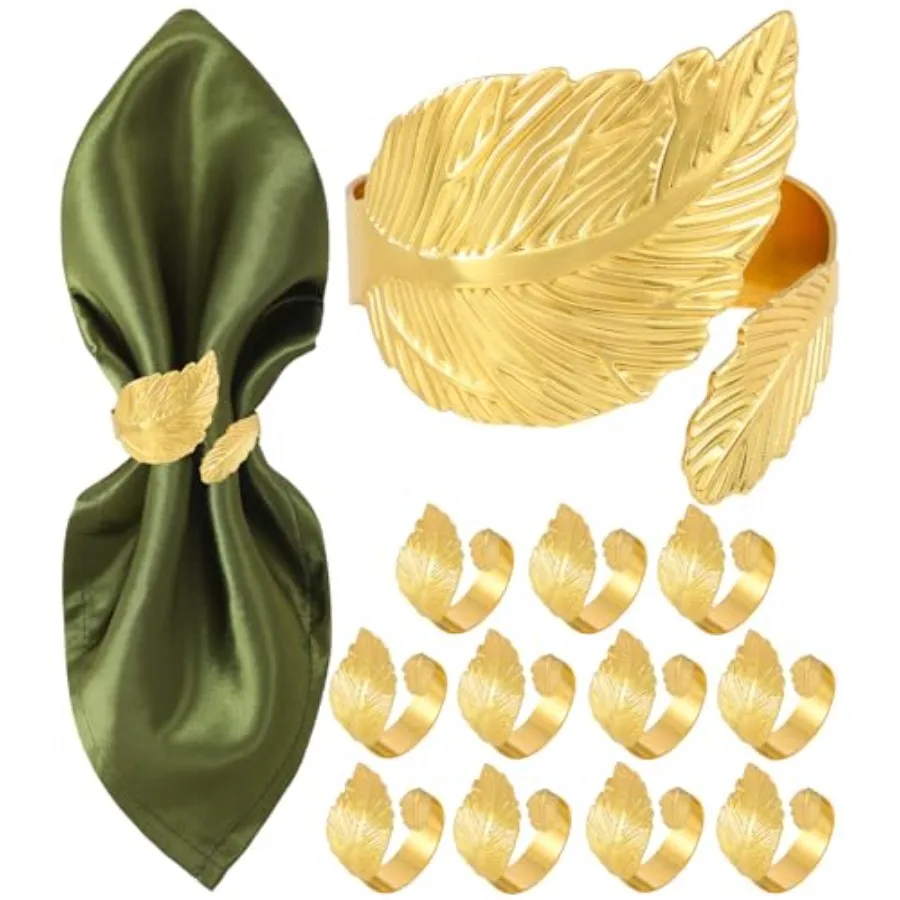 

Кольца для салфеток: блестящие золотые, гладкие, простые в уходе, из цельного металла, в форме лаврового листа, элегантный декор для стола, стильные кольца для салфеток