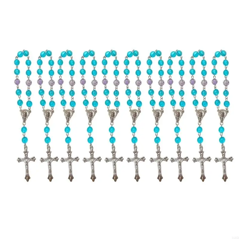 62KD 10Pcs Christening Gift Bracelets with Crosses Pendants First Communions Baptisms