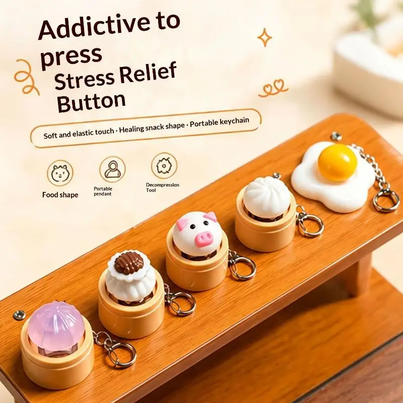 Cute Steamed Bun Keyboard Clicker Keychain Stress Relief Sensory Fidget Toys for Autism ADHD Decompression Toy