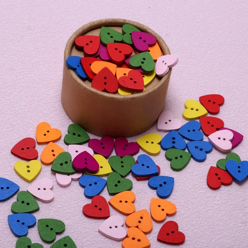 18mm Mixed Heart Kids Button 2-Holes Love Wooden Buttons Wedding Party Decor DIY Clothes Sewing Accessories 50Pcs