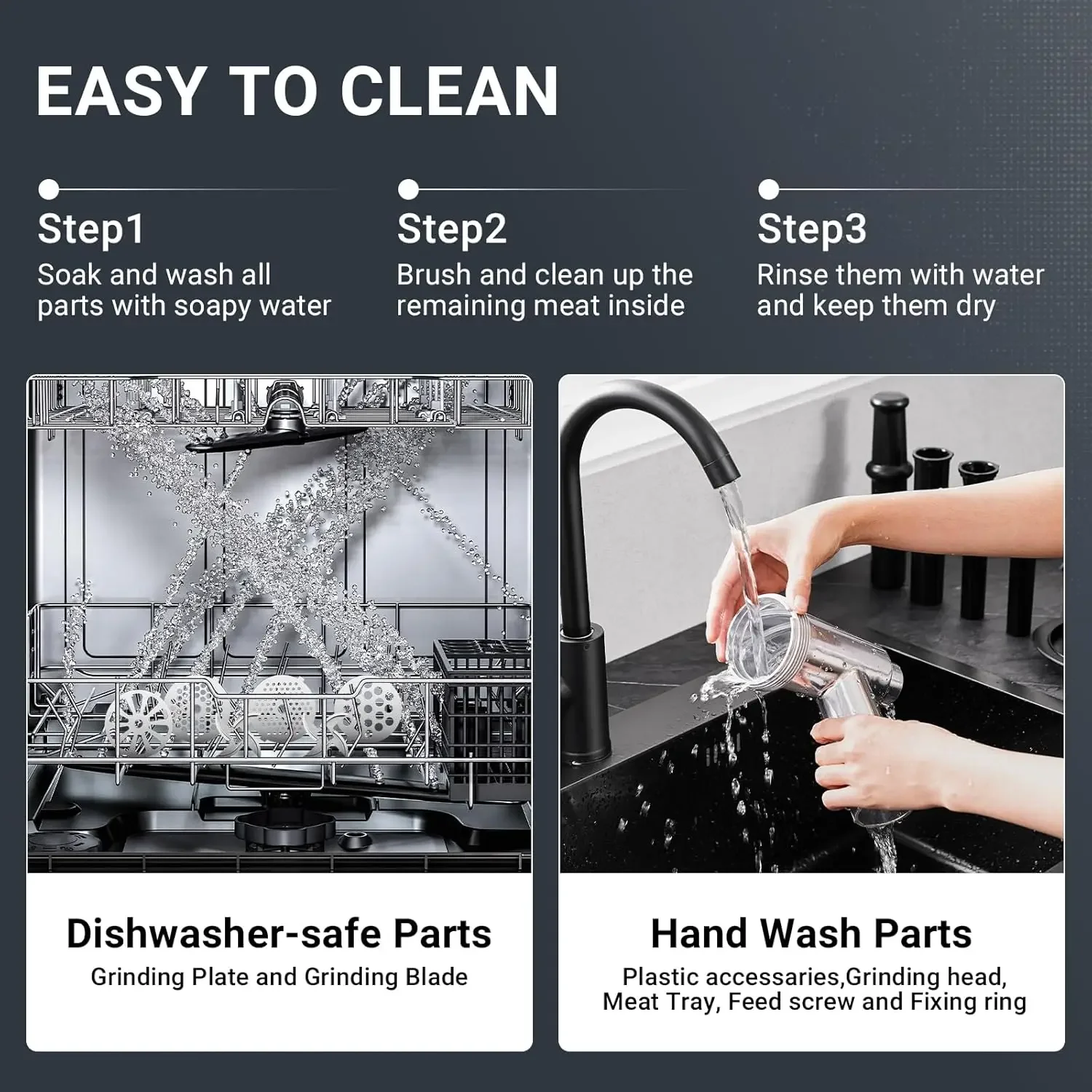 # 12 Fleischwolf, [3000 W] 3-Gang-Fleischwolf, robust, eingebaute Aufbewahrungsbox, 2 Klingen, 4 Teller, 3 Wurstfüller, Ki