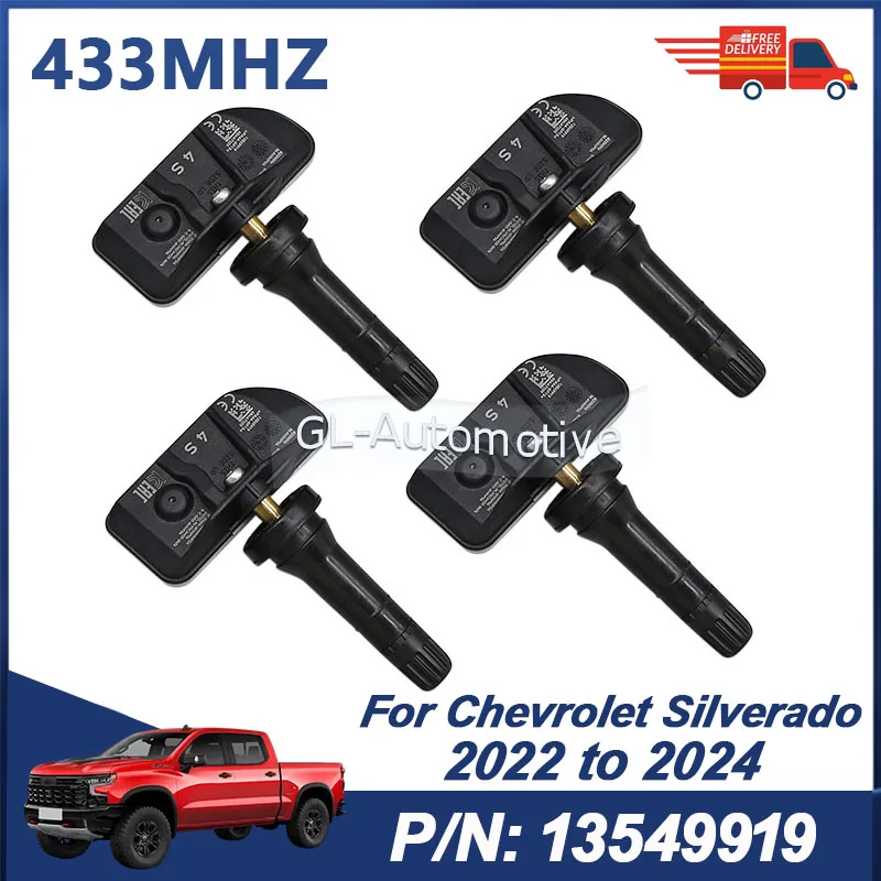 

4PCS 13549919 TPMS Tire Pressure Sensor For Chevrolet Silverado 2022-2025 433MHZ