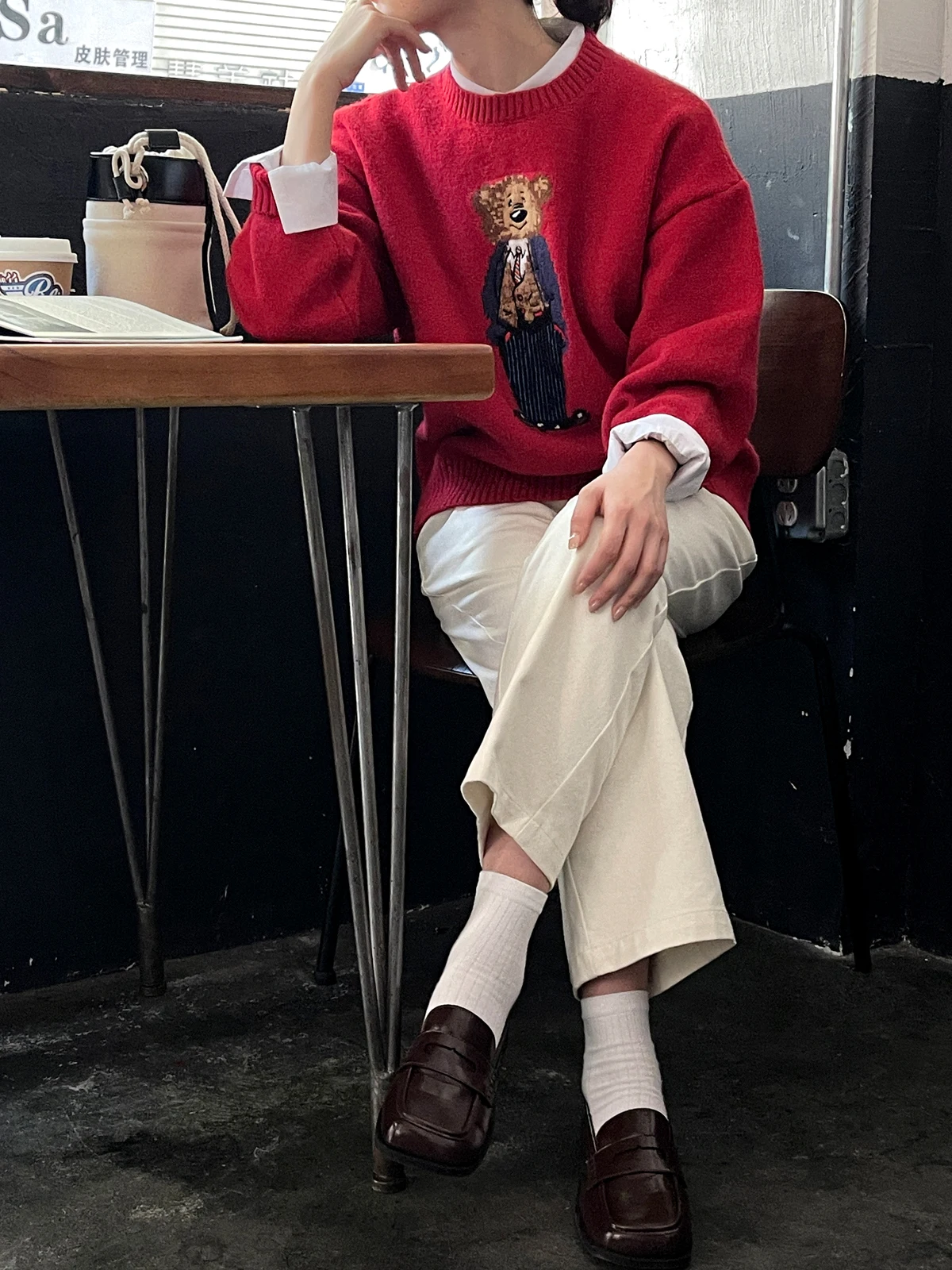 

Вязаный свитер с узором «Hello Bear» для пары, женский модный осенний новый топ в стиле ретро Aosphere Long Sve round Ne Top