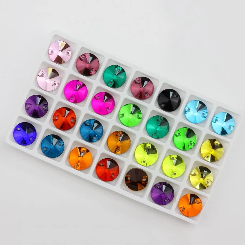 

AAA Glass Round Sew On Rhinestones Flatback Sew On Crystal Sewing Gems with Holes for Clothes Shoes Costume Garment DIY Crafts